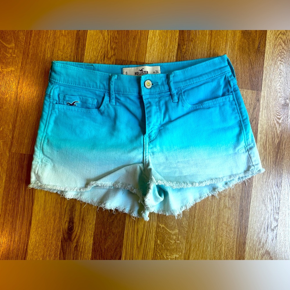 Hollister ladies juniors Aqua blue ombré denim cutoffs shorts size 0 26